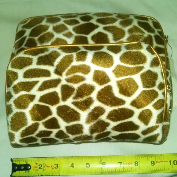 Vintage 2 Pcs Giraffe Animal Print Fury Fashion Fun Sexy Cosmetic Makeup Bags - Picture 13 of 13
